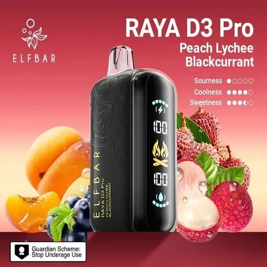 Elf Bar Raya D3 Pro 30 K � Peach Lychee Blackcurrant 30000 Puffs